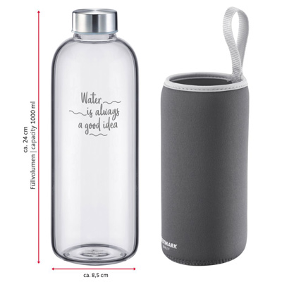 [5274226A] Glass drinking bottle »Viva« 1 l, with cover, anthracite